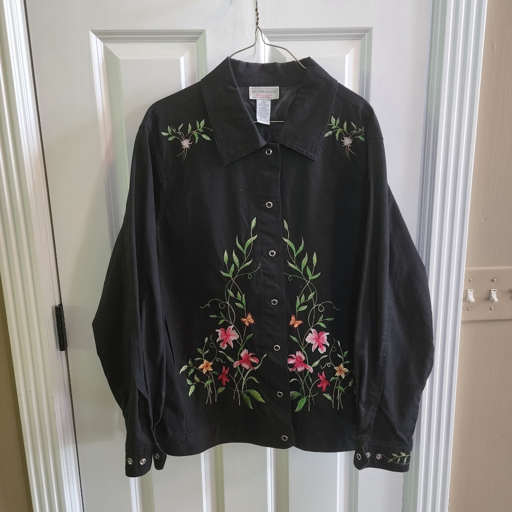 Black Embroidered Denim Jacket
